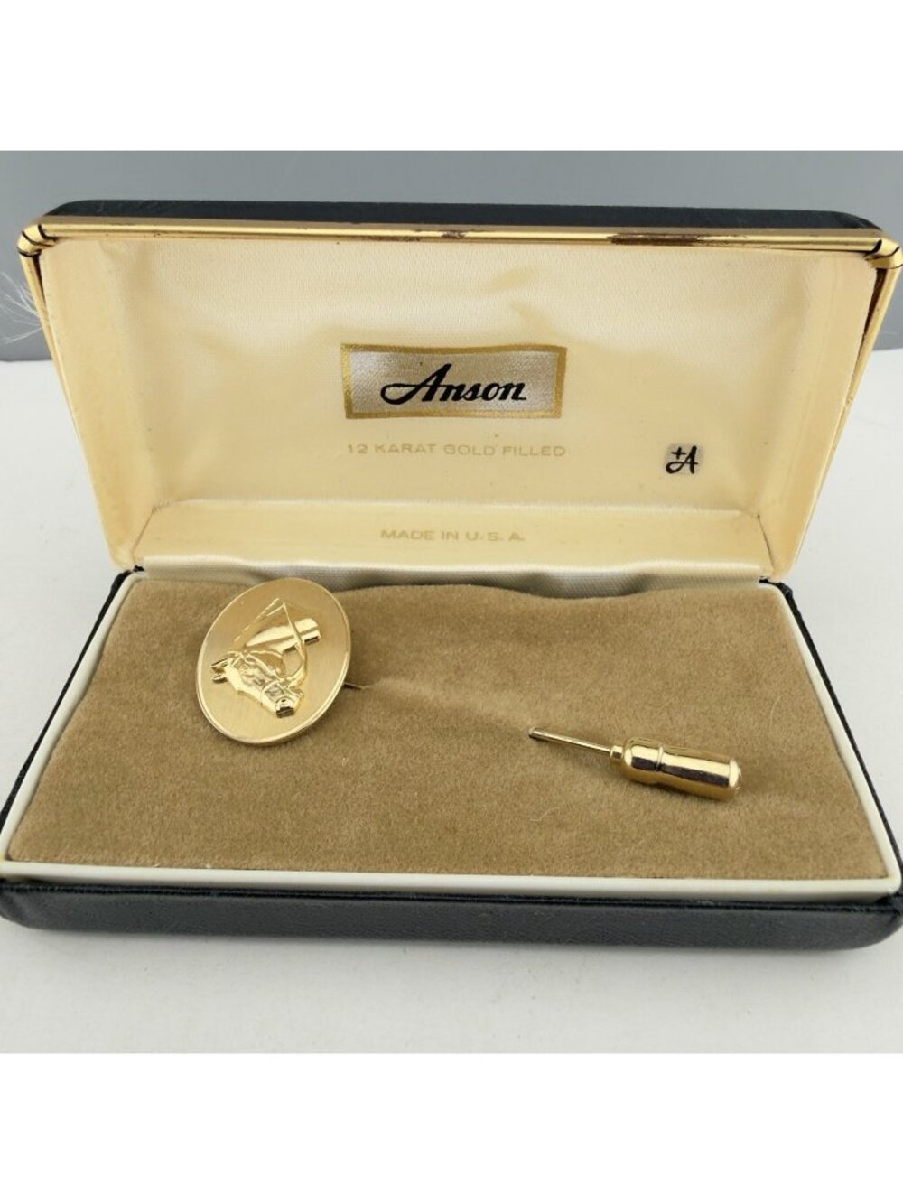 Vintage 12kt Gold Filled Tie Pin Equestrian Horse Riding Necktie Holder